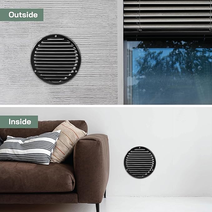 Vent Systems 8" Black Soffit Vent Cover - Pack of 2 - Round Air Vent Louver - Grill Cover - Built-in Insect Screen - HVAC Vents for Bathroom, Home Office, Kitchen