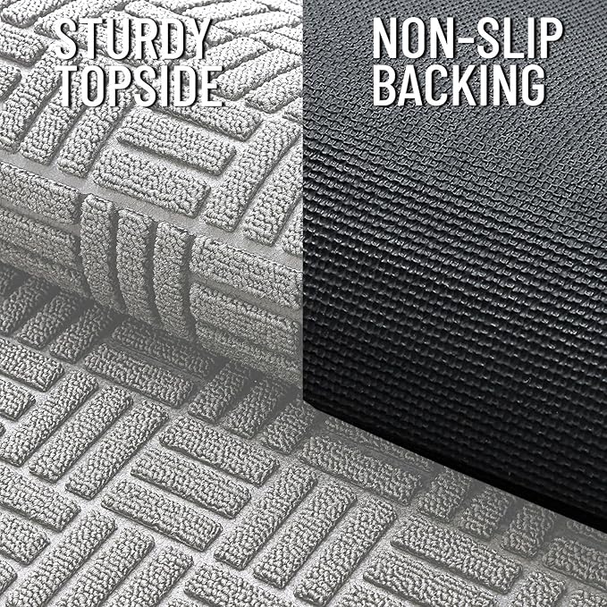 OLANLY Front Door Mat Outside Entrance 29.5x17, Absorbent, Heavy Duty Sturdy Natural Rubber Doormat Indoor Outdoor, Non-Slip, Stain and Fade Resistant, Low Profile Floor Mat for Entryway, Light Gray