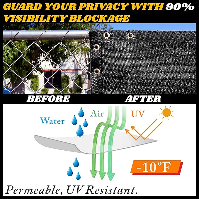 Royal Shade Custom Size 4' x 132' Black Fence Privacy Screen Windscreen Cover Netting Mesh Fabric Cloth - Cable Zip Ties Included (We Make Custom Size)