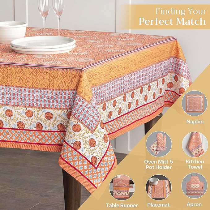 Maison d' Hermine Table Cloth Rectangle Table 100% Cotton 70 x 120 Inches Fall Tablecloth Reusable Everyday Use for Thanksgiving Christmas Decorations Dining Farmhouse Party (Harvest Festival)