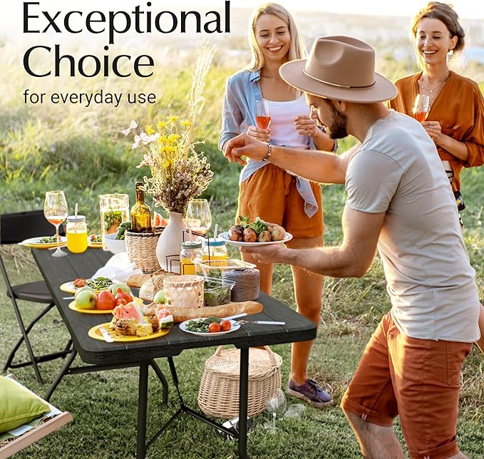 6 Feet Foldable Table with Built in Handle & Steel Legs | 6FT Heavy Duty Folding Portable | Perfect for Party, Dining, Wedding, Events, Picnic Indoor, Outdoor, Camping, Utility, Folding - 6 Foot