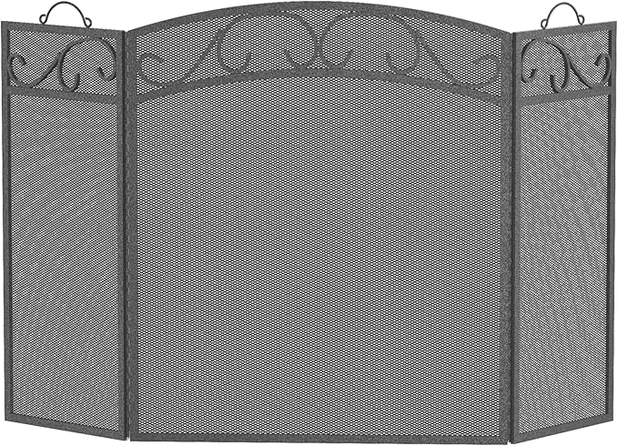 Fire Beauty Fireplace Screen 3 Panel with Handles Wrought Iron 51"(L) x31(H) Spark Guard Cover(Pewter)