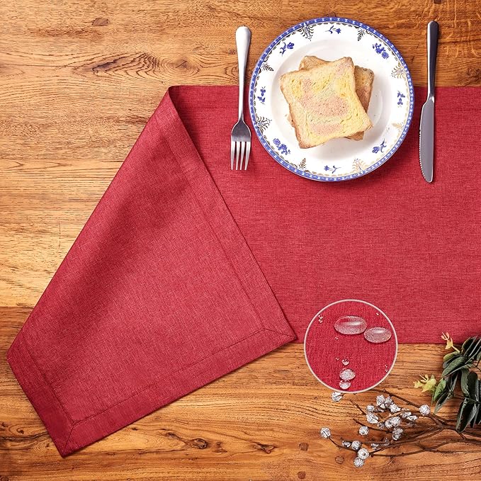 Mebakuk Linen Farmhouse Table Runner Large Burlap Style Soft and Waterproof Decorative Fabric Runner for Outdoor Wedding and Dinner (14 x 120 Inch, Red)