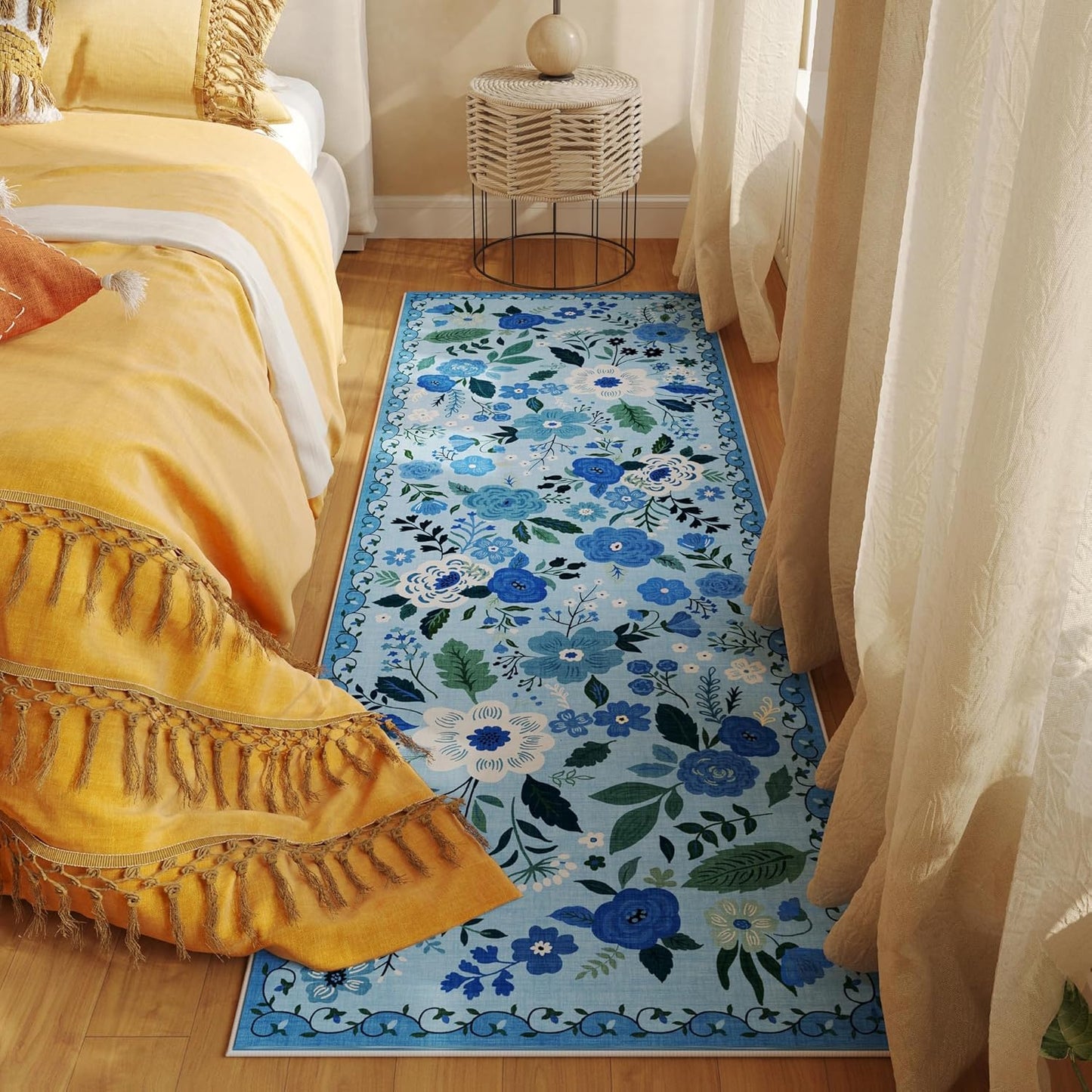 Rugcomf Runner Rug for Hallways Kitchen Rug Non Slip 2'x 6' Washable Runner Rugs with Rubber Backing Soft Floral Carpet Runner for Hallways, Kitchen, Laundry, Bedroom, Bathroom(Blue)