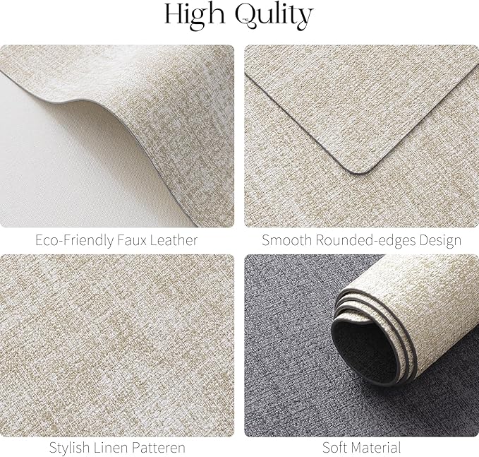 MOSAYT Faux Leather Placemats Set of 6, Heat Resistant Wipeable Washable Vinyl Place Mats with Coasters, Waterproof Oil Proof Table Mats for Kitchen Dining Party Outdoor, 12" x 17", Grey Beige