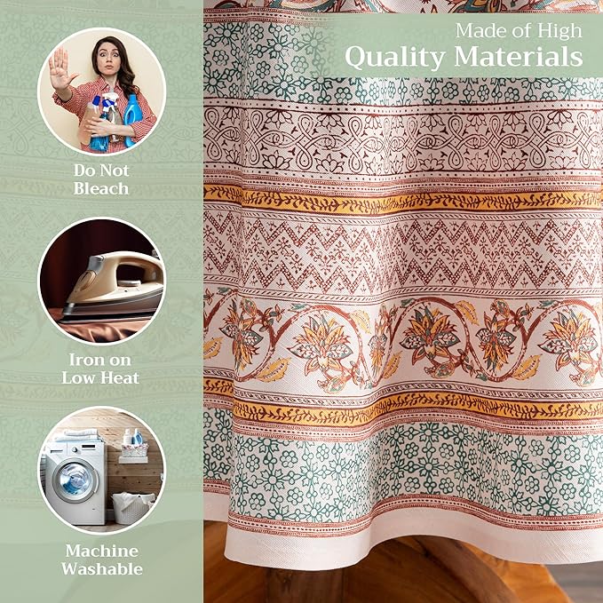 Maison d' Hermine Table Cloth Round Table 100% Cotton 63 Inches Fall Tablecloth Reusable Everyday Use for Thanksgiving Christmas Decorations Dining Farmhouse Party (Nila)