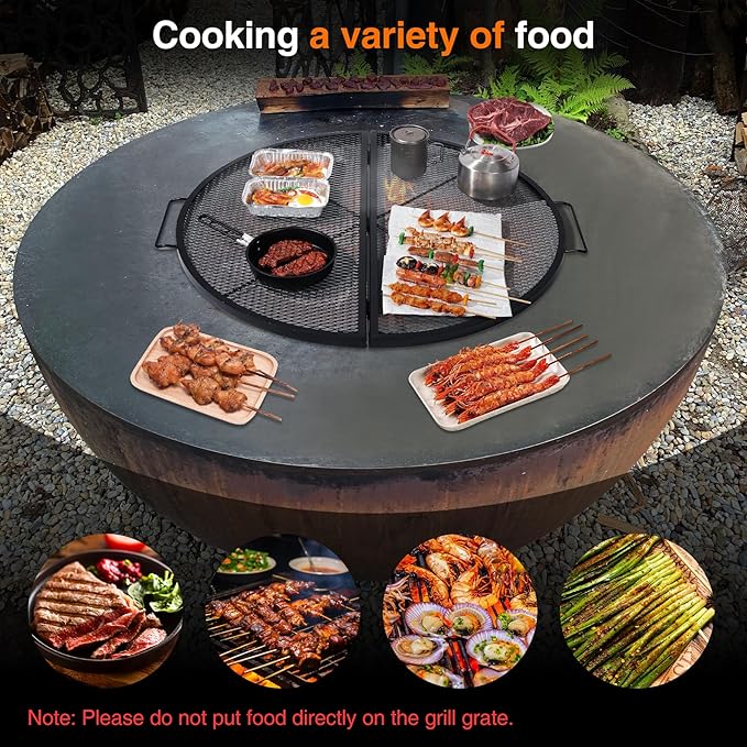 REDCAMP Foldable Fire Pit Cooking Grill Grate, Portable X-Marks Heavy Duty Steel Round Campfire BBQ Grill with Handle & Support Wire, Ideal for Outdoor Picnics & Gatherings, 36-Inch Black
