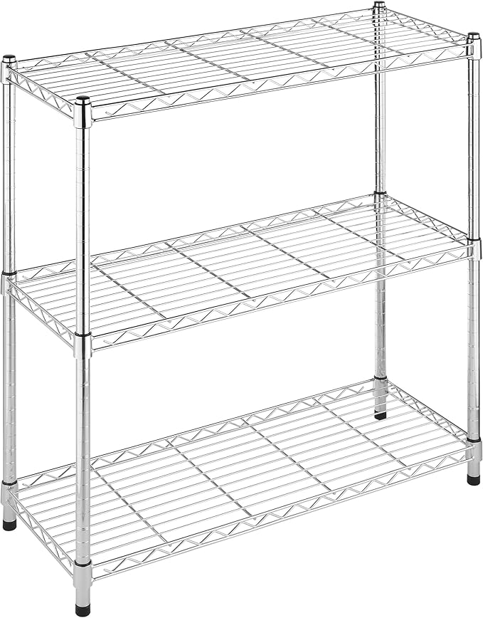 Whitmor 3 Tier Shelving Unit, Metal Storage Shelves, 400 lbs Capacity per Shelf, 1200 lbs Total, Easy Assembly Home Organizer for Pantry, Kitchen, Garage, Plant, 36"L x 14"W x 36"H, Chrome