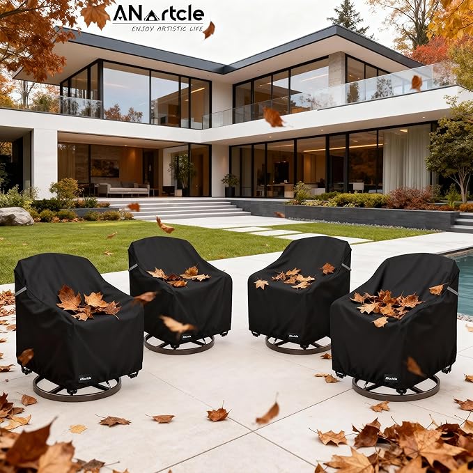 Swivel Patio Chair Cover 4 Pack,600D Waterproof Heavy Duty Outdoor Chair Cover(35 W x 37 D x 36 H inches),Patio Furniture Covers,Outdoor Furniture Covers Waterproof,Black
