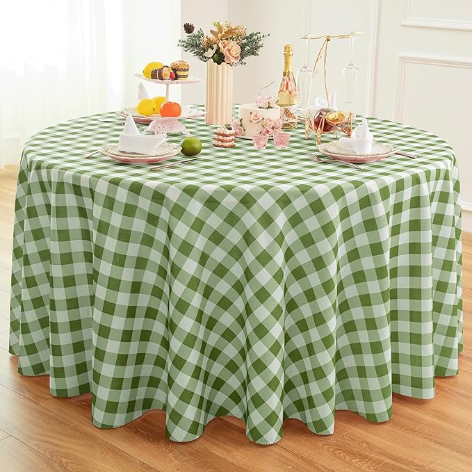 Waterproof Plaid Tablecloth Fabric - Round 108 Inch Classic Gingham Checker Table Cloth for Indoor/Outdoor Use - Buffalo Table Cover for Picnics, BBQs, and Parties