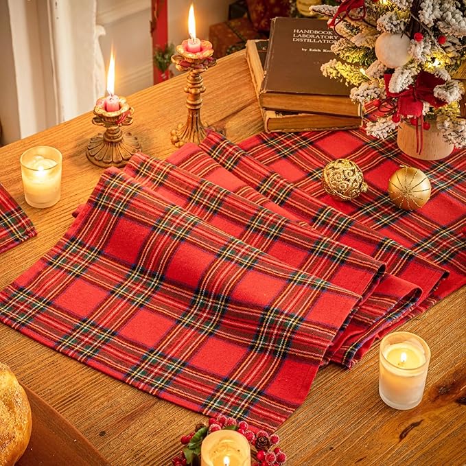 Red Green Plaid Christmas Table Runner, Winter Holiday Table Runners 72 inches Long, Xmas Decorations Indoor Outdoor Farmhouse Home Kitchen Dining Party Decor