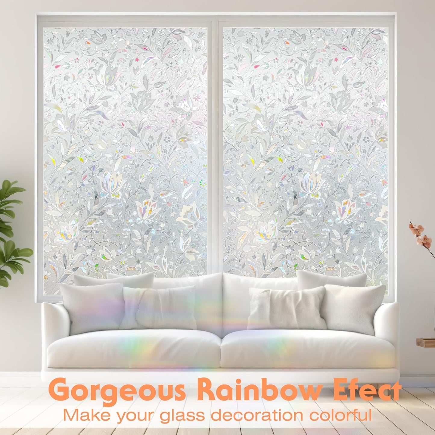 Hilarious Privacy Window Film, Tulip Window Vinyl, Stained Glass Static Stickers, 3D Decorations for Glass Windows, Removable Window Covering, Adhesive-Free Stickers (35.4'' x 118'')