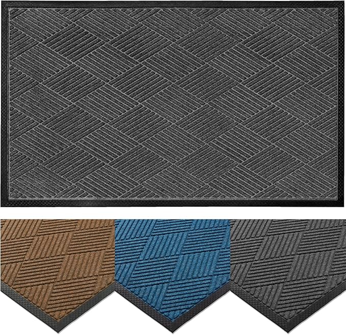 Ecomills Deluxe Diamond Entrance Door Mat, XX-Large Heavy Duty Absorbent Rubber Rug, Charcoal, 4’ X 6’ feet