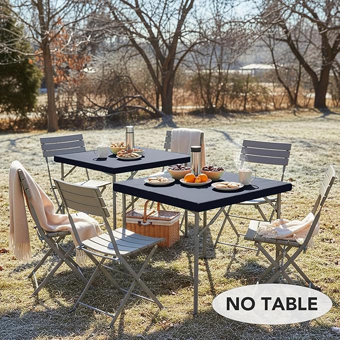 LUSHVIDA 2 Packs Vinyl Card Tablecloth with Flannel Backing 36x36 inch - Waterproof Plastic Picnic Table Cover for Square Folding Table Cloth with Elastic Corners, Navy Blue