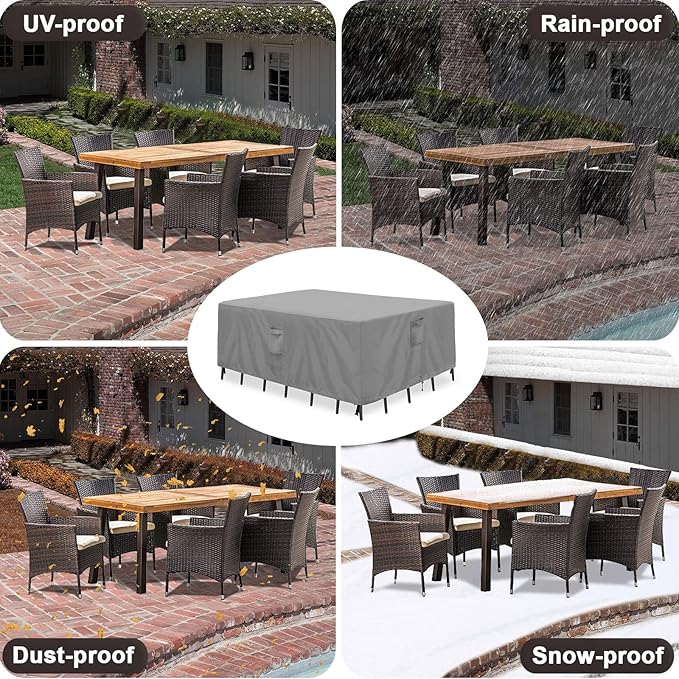 PureFit Patio Furniture Covers, Outdoor Table Furniture Cover Waterproof Rectangle, Patio Sectional Couch Set Cover for Deck, Lawn and Backyard, UV Resistant, 110"L x 84"W x 28"H, Gray