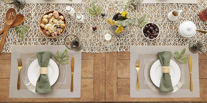 DII PVC Tabletop Collection Woven Indoor/Outdoor, Placemat Set, 13x17.25, Stone, 6 Piece