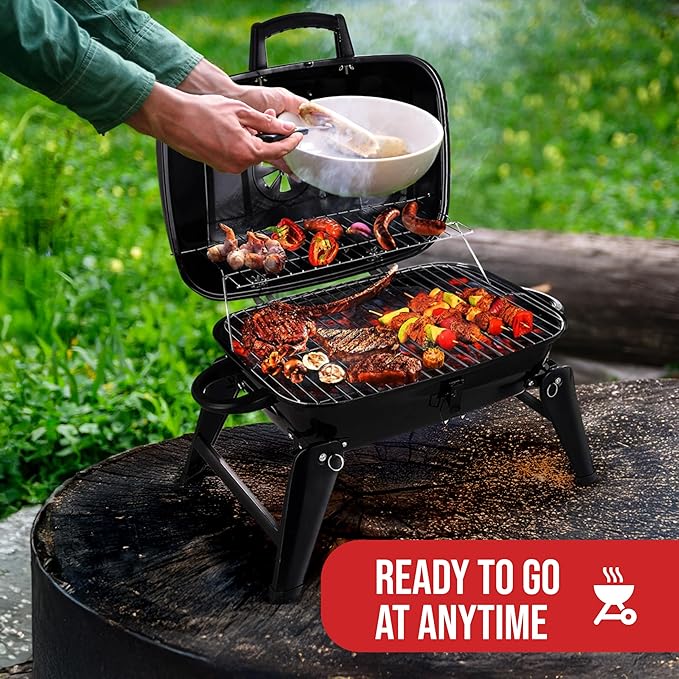 Grill Trade Portable Charcoal Grill - Mini BBQ Grill - Small Table Top Charcoal Grill for Camping, Outdoor Cooking - Foldable Camping Grill for Picnics, Tailgating and Backyard Grilling
