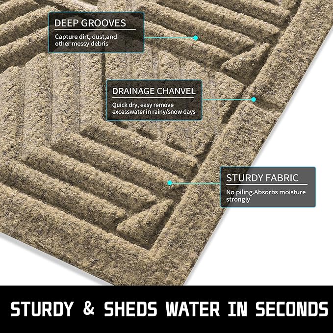 Yimobra Door Mats Outdoor 29.5x17, All-Season Waterproof Outdoor Mats for Front Door Entrance with Drainage Holes, Heavy Duty Non-Slip Doormat for Garage Patio Entryway Indoor, Beige