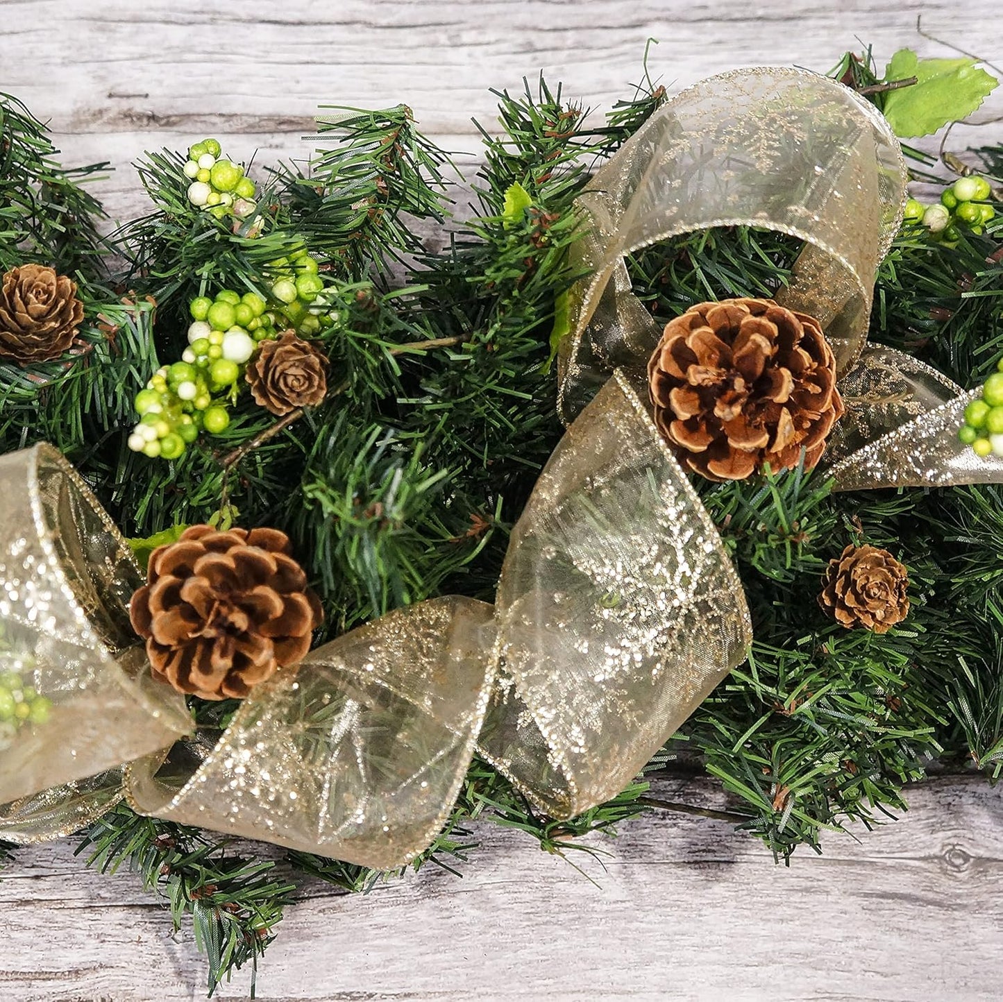 CT CRAFT LLC Organza with Champagne Gold Glitter Snowflakes Wired Ribbon 2.5 inch x 50 Yards for Christmas Home Decor Tree Topper Bow Gift Wrapping DIY Crafts Wreath Garland Wedding