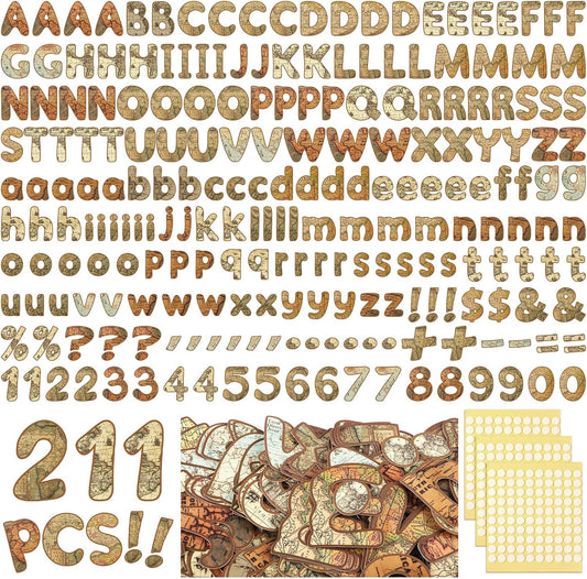 221 Pcs Bulletin Board Letters Round Alphabet Number Punctuation Symbol Combo Letter Cutouts Classroom Decoration for School Classroom Chalkboard Poster Board(World Map Round)