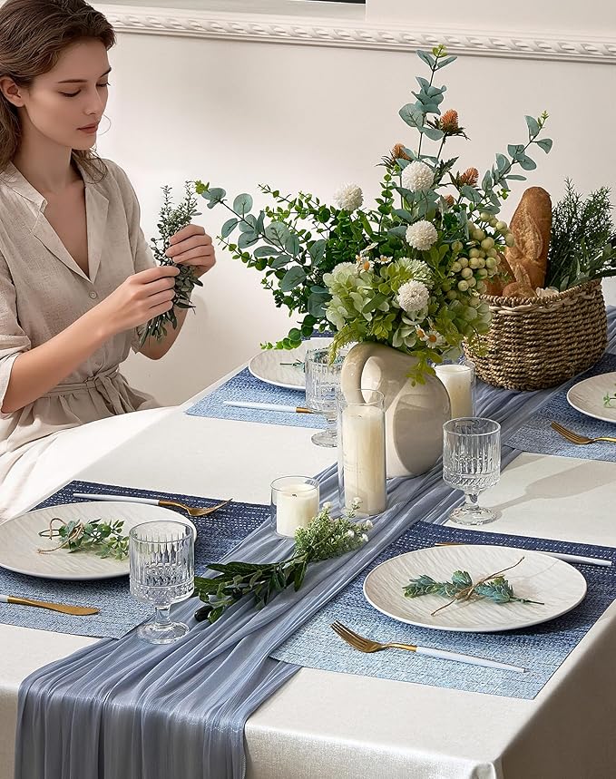 Leetaltree Gradient Blue Woven Placemats Set of 12 - Heat Resistant Non-Slip Place mats for Dining Table, Washable Durable PVC Vinyl Woven Table Mats(Gradient Blue, 12)