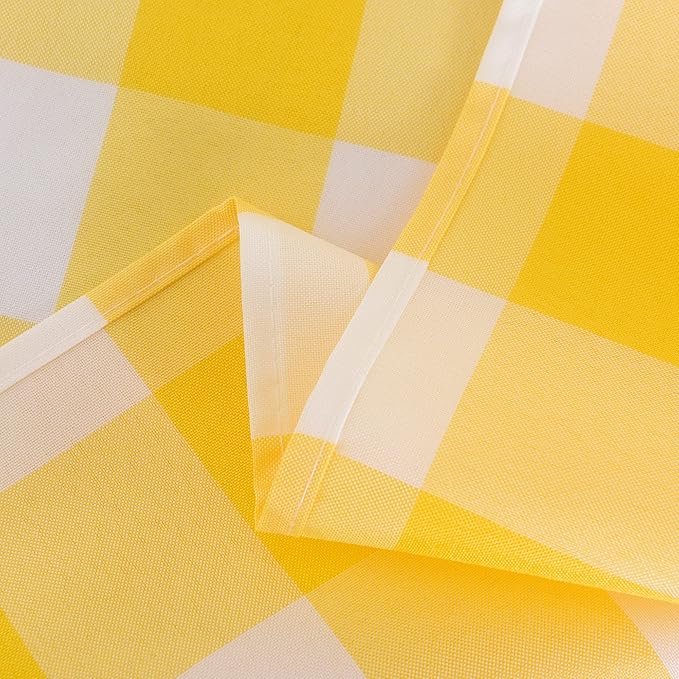 2 Pack Waterproof Polyester Fabic Round Checkered Tablecloth，60 Outdoor Table Cloth，Oil Stain Prevention Table Cloth for Pinics and Parties（Yellow and White）