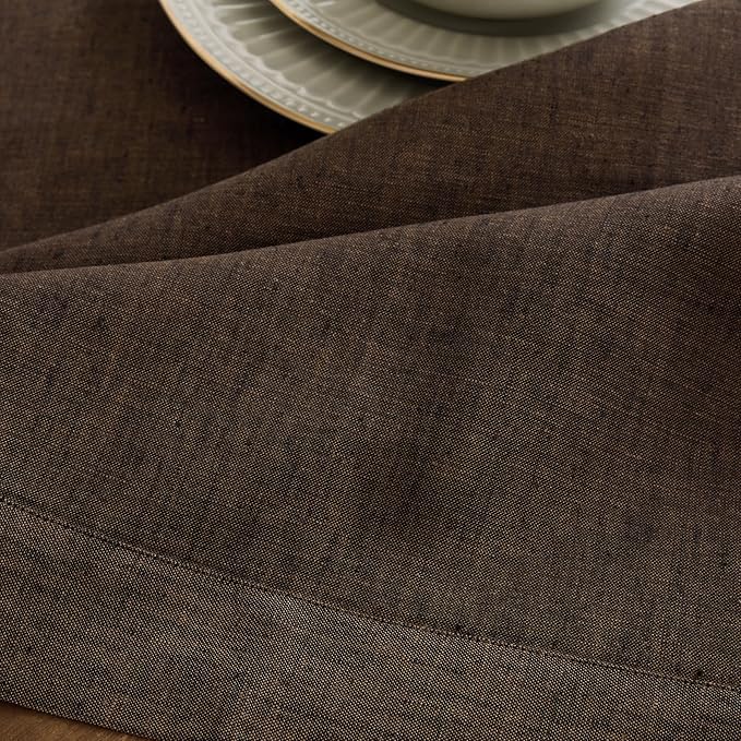 Solino Home Linen Chambray Brown Table Runner 144 Inches Long - Athena, 100% Pure Linen Dining Table Runner 14 x 144 Inch - Handcrafted and Machine Washable