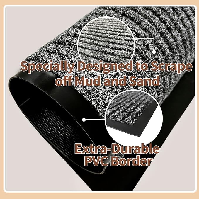 Front Door Mat Outdoor, Non-Slip and Heavy Duty Welcome Mat, Low Profile Easy Clean Indoor Outdoor Doormat for Patio Entryway with Durable PVC Backing. (Dark Grey 36"x24")