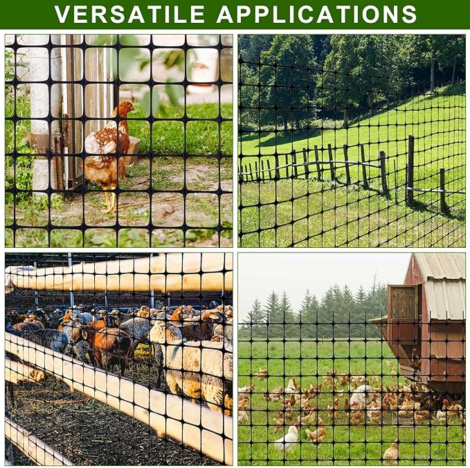Windyun 2 Roll 100 ft 200 ft in Total Plastic Mesh Fence Roll Safety Construction Barrier Netting Outdoor Snow Temporary Garden Animal Fencing for Poultry, Chicken, Dog, Patio(Black)