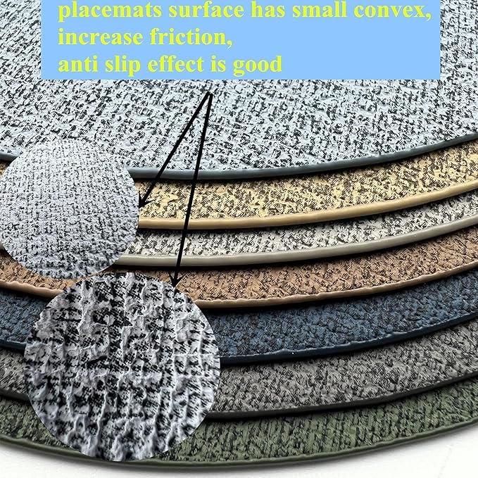 WAZAIGUR Washable Wipeable Waterproof Heat Resistant Faux Leather Placemats Set of 6,PU Palce Mats for Indoor and Outdoor,Easy to Clean Table Mats,Blue-Grey