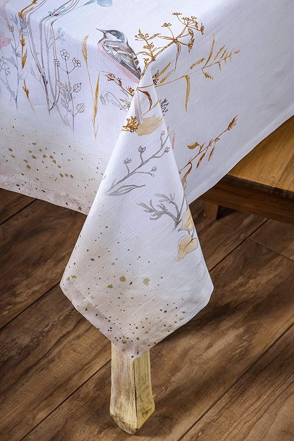 Maison d' Hermine Table Cloth Rectangle Table 100% Cotton 60 x 120 Inches Tablecloth Reusable for Dining Room, Farmhouse, Home, Party, Festive & Wedding Spring Summer - Meadow Florals - Beige