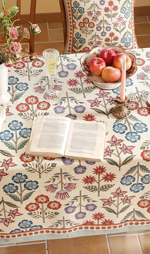 French Linen Rectangle Tablecloth,Vintage Colorful Multiple Prints Soft and Durable Tablecloths,Decor Table Cover for Kitchen,Dining,Tea Party,Thanksgiving,Christmas,55"*87"-Lohi