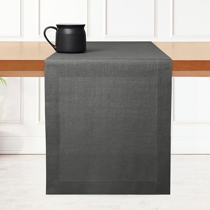 D'Moksha Homes Linen Table Runner 36 Inches - 100% Pure Linen Charcoal Grey Small Table Runner 14 x 36 Inch for Dresser, Coffee Tables, Winter, Holiday - Machine Washable