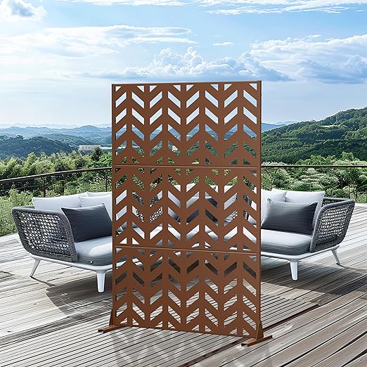 Casaphoria Metal Privacy Screen Outdoor, 72" H x 47" W Freestanding Decorative Privacy Screen for Patio Deck Balcony Garden with Stable Base, Brown Keith