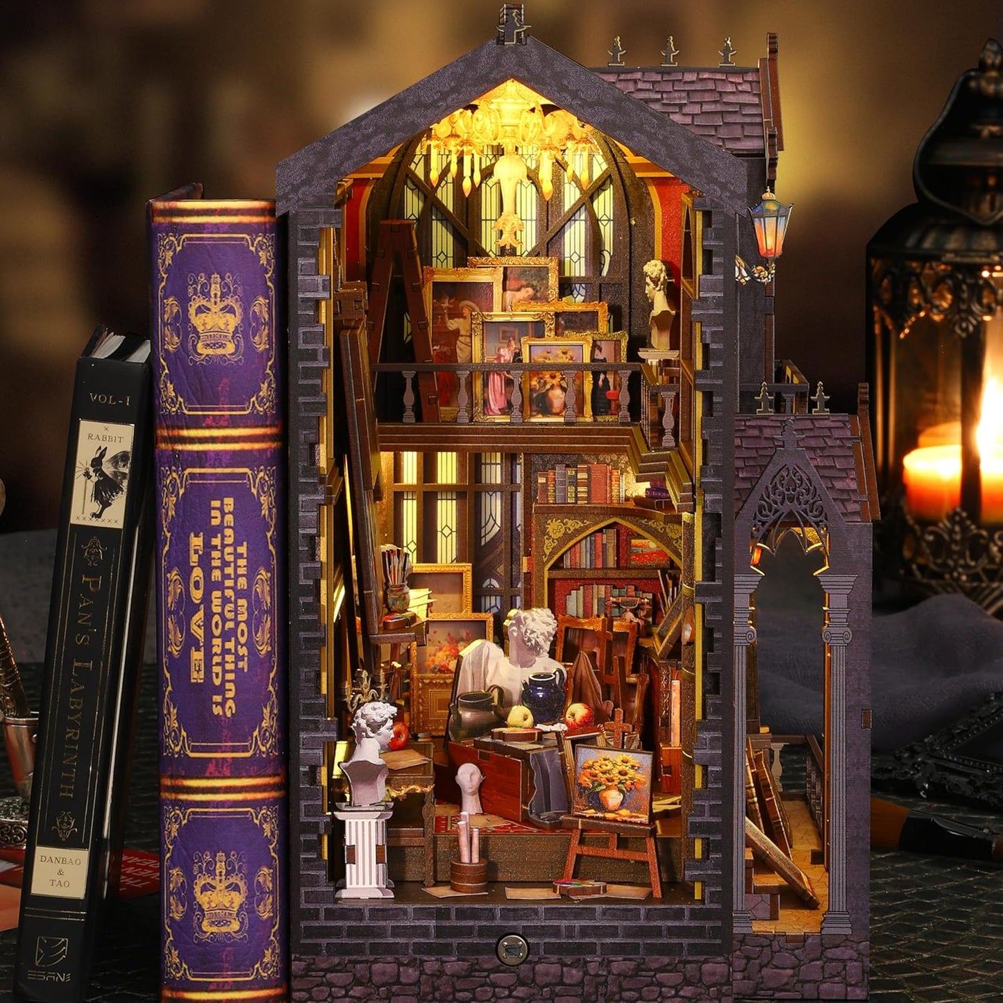 ISSEVE Book Nook Kit - DIY Miniature Dollhouse Booknook for Adults Teen, 3D Wooden Puzzle Tiny House Kit Bookshelf Decor, Gifts for Men Women Halloween Christmas Birthday (Art Studio)