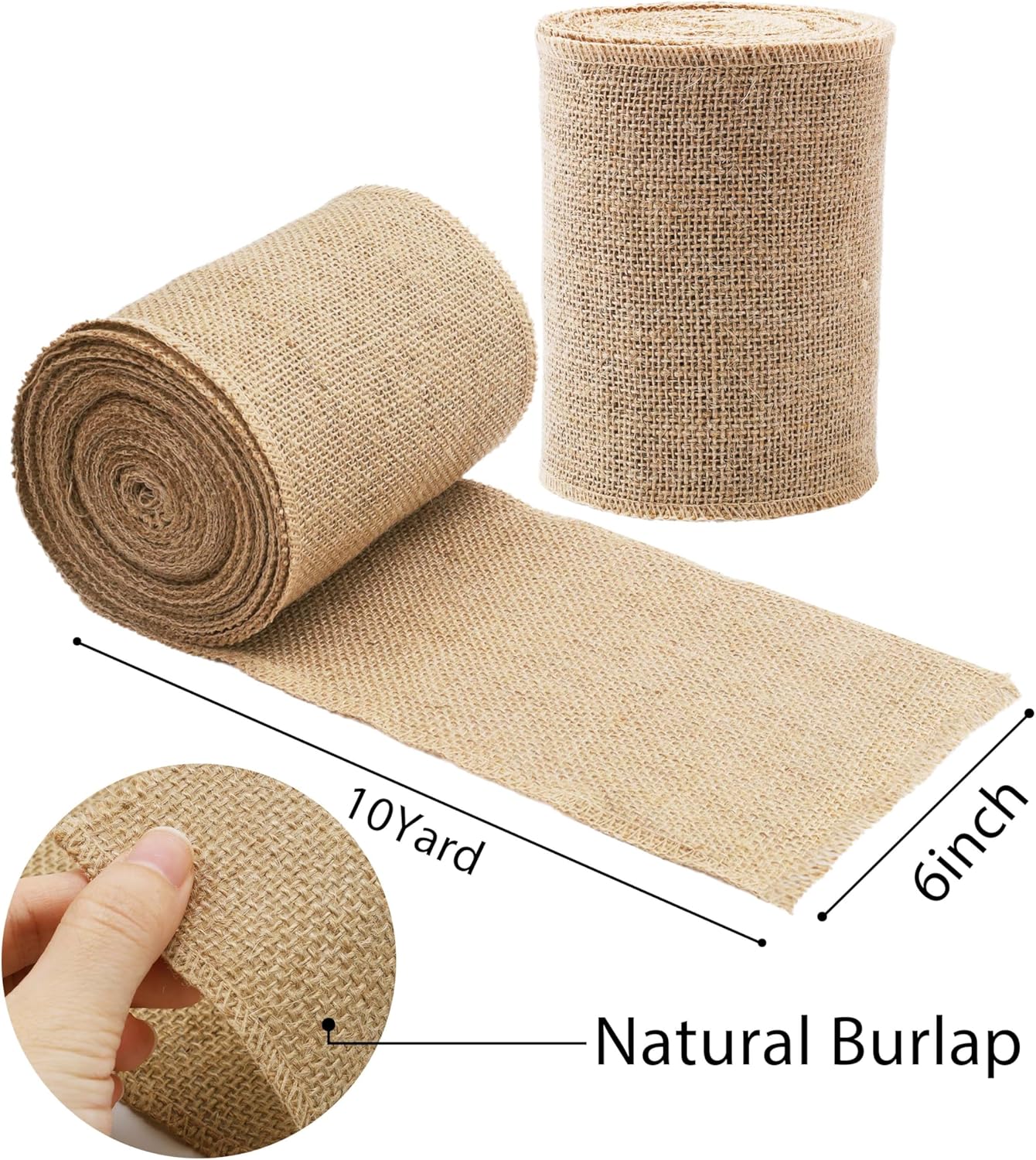 LaRibbons 2 Pcs 6 Inch Burlap Wide Fabric Craft Ribbon,10 Yard Per Roll, Natural Brown Ribbon for Bow Crafting,Wreath-Making, Tree Decoration