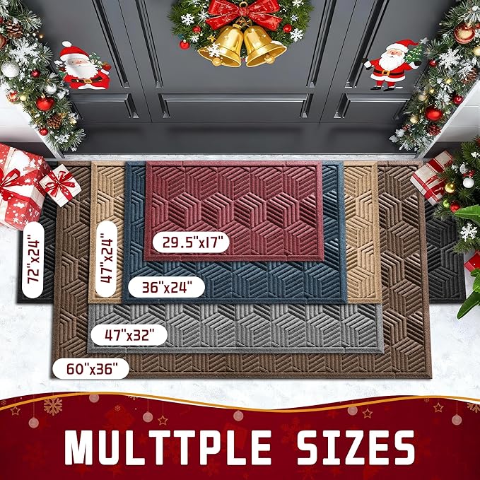 Yimobra Large Door Mat 47x32, All-Season Waterproof Outdoor Mats for Front Door Entrance with Drainage Holes, Heavy Duty Non-Slip Doormat for Garage Patio Entryway Indoor, Red