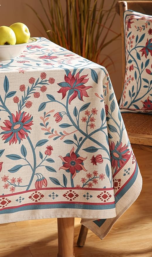 Designer Linen Long Rectangle Tablecloth,Vintage William Morris Wrinkle Resistant Floral Table Cloth,Decor Table Cover for Kitchen,Dining,Thanksgiving,Christmas,63"*94"-Dorodango B