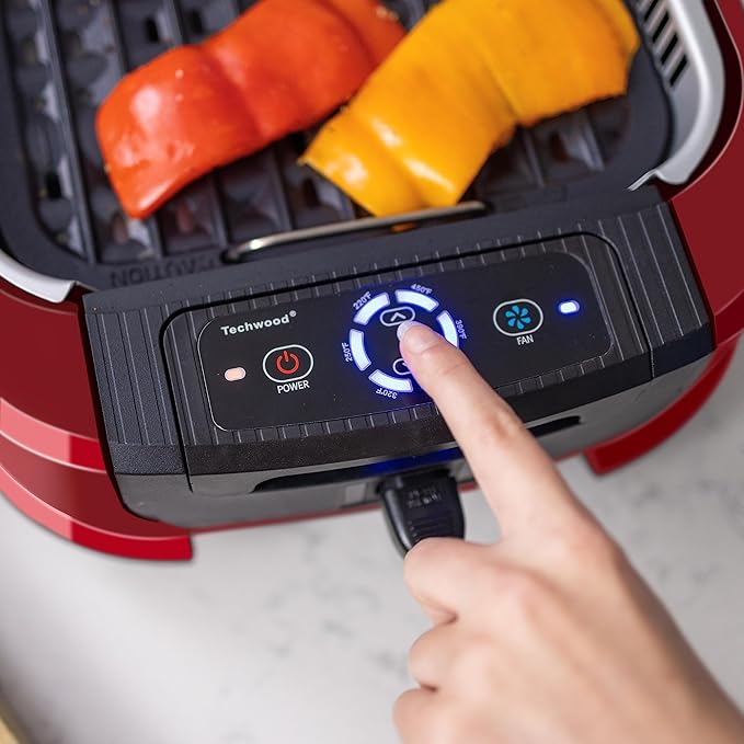 Indoor Smokeless Grill, Techwood 1500W Electric BBQ Grill with Temperature Control, Korean Grill Removable Non-Stick Grill & Griddle Plates, Tempered Glass Lid, Red