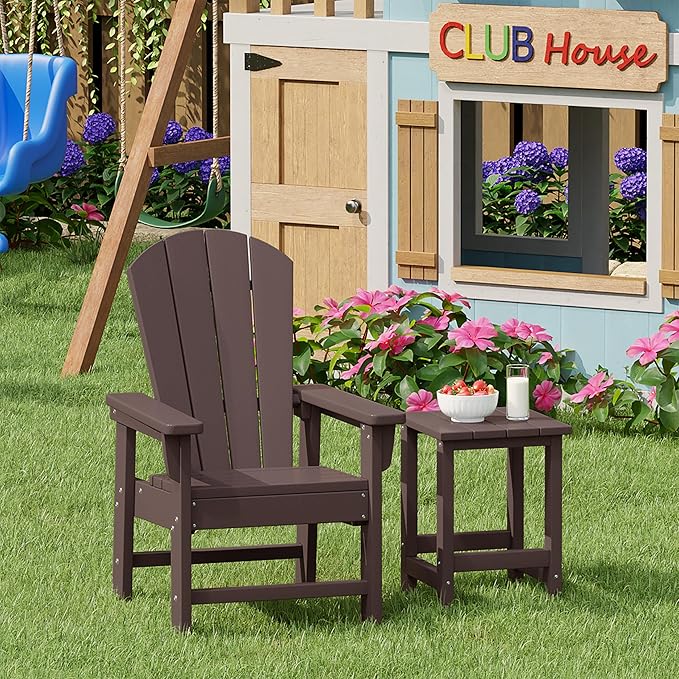 Costaelm Kids Outdoor Side Table, Small Patio HDPE Adirondack Square Table, Porch End Table for Outside Pool Garden, Dark Brown