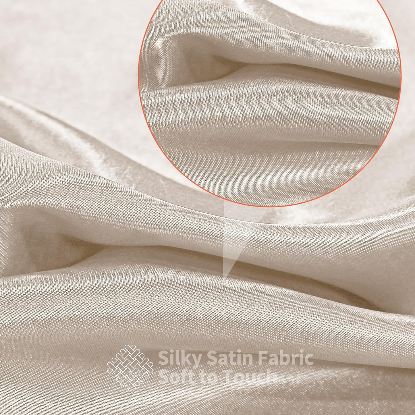 RUDONG M Beige Satin Fabric by The Yard, 5 Yard x 60 Inch Wide Silky Charmeuse Satin Fabric, Soft Satin Fabric for Wedding Decorations, Bridal Dress, Sewing, Accessories, DIY Crafts