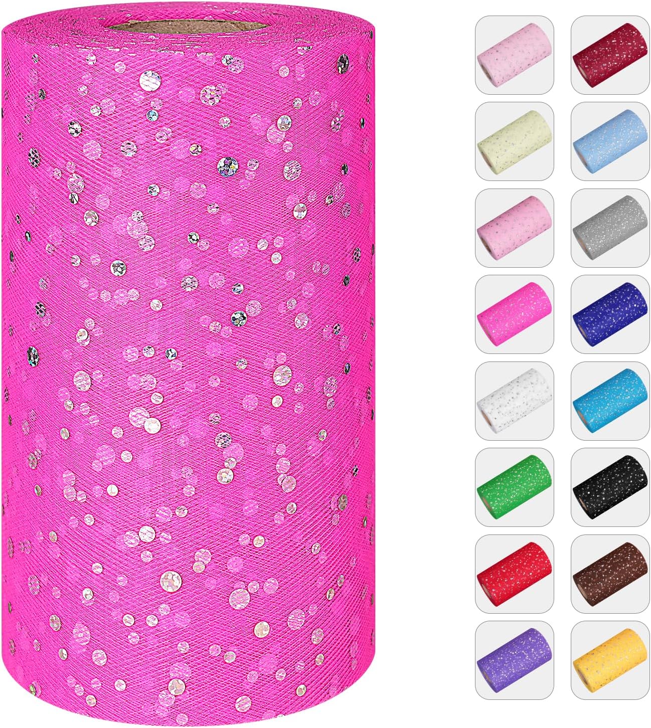 Glitter Tulle Rolls, 6' by 50 Yards (150FT) Sequin Tulle Netting Fabric for Tutu Skirts Sewing Birthday Wedding Party Decoration (Dark Pink)