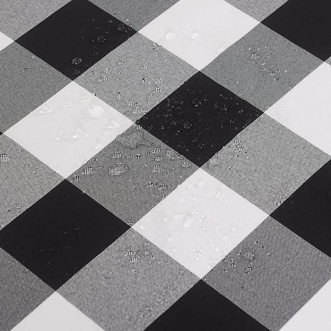 Cupuamon 2 Pack Waterproof Polyester Fabic Round Checkered Tablecloth，60 Outdoor Table Cloth，Oil Stain Prevention Table Cloth for Pinics and Parties（Black and White）