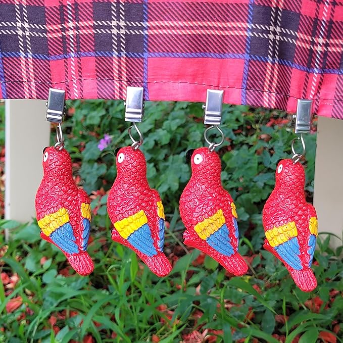 TwoFish Home Set of 4 Red Parrot Resin Tablecloth Weights Clips Red Parrot Handicraft Tablecloth Clamps Pack of 4