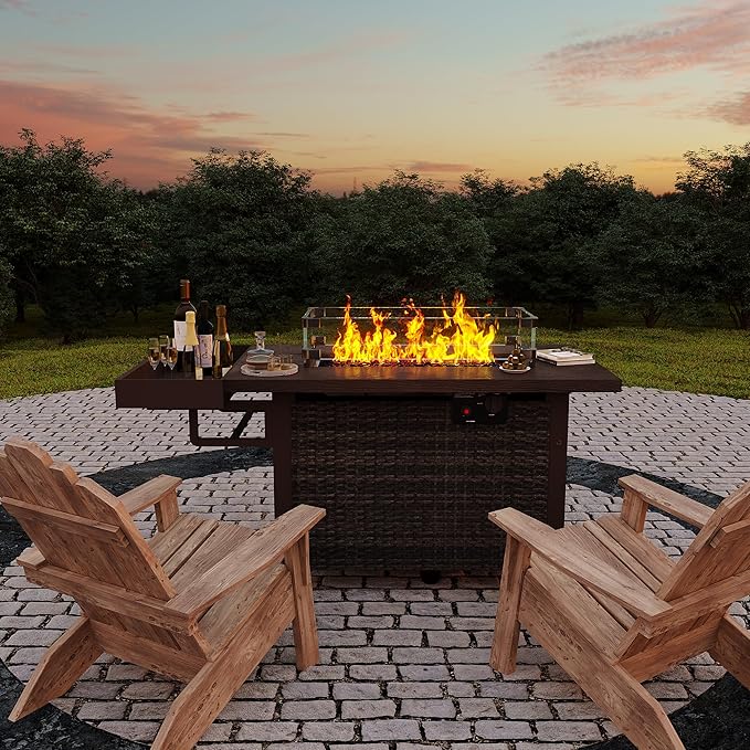 Sundale Outdoor 52 Inch Outdoor Fire Pit Table, 50,000 BTU Propane Fire Pits with Storage Shelf, Glass Wind Guard and Lid, Wicker Patio Gas Fire Pit for Outside Patio and Garden, CSA-Listed(Brown)