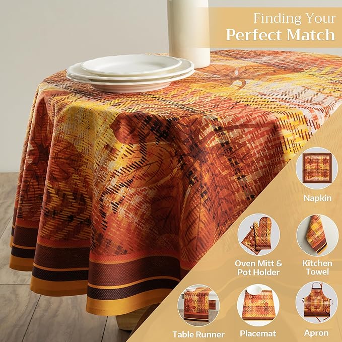 Maison d' Hermine Table Cloth Round Table 100% Cotton 63 Inches Fall Tablecloth Reusable Everyday Use for Thanksgiving Christmas Decorations Dining Farmhouse Party (Thanksgiving Tartan)