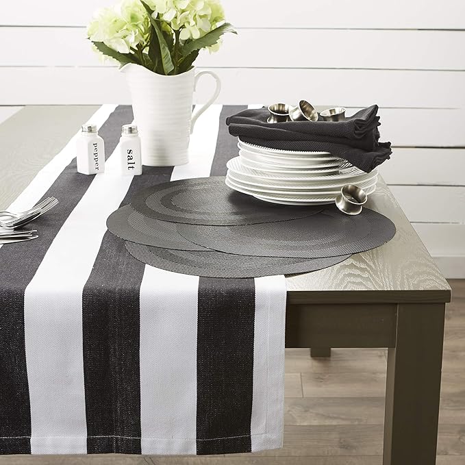 DII PVC Tabletop Collection Woven Indoor/Outdoor, Round Placemat Set, 13.75", Black, 6 Piece