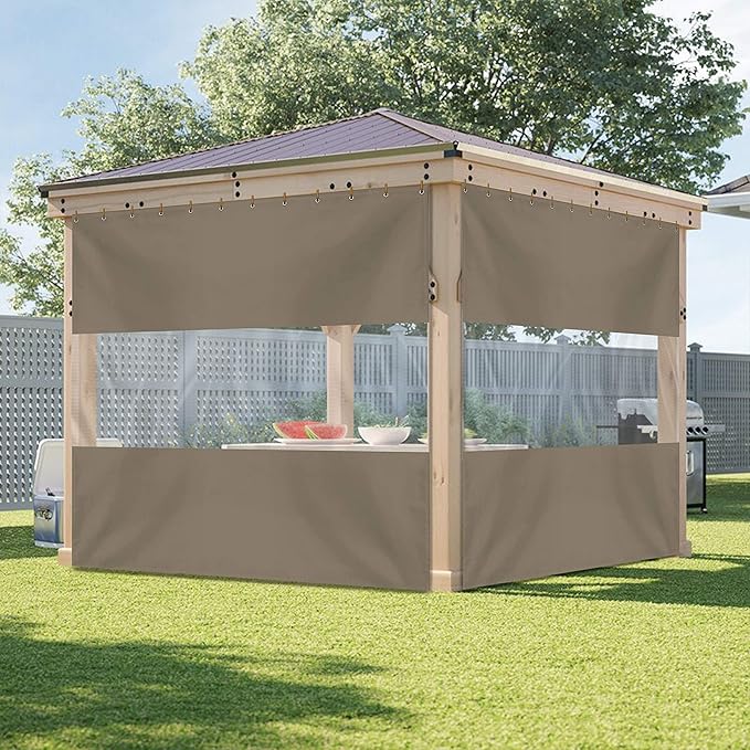 Covers & All Outdoor Clear Panel Curtain, 12 oz Vinyl Outdoor Curtains for Patio, Weather Resistant Waterproof Tarp with Brass Grommets for Pergola, Porch, Gazebos, Balcony (10'H x 10'W Feet, Beige)