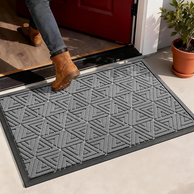 Yimobra Outdoor Mats for Front Door 29.5x17, Stops Mud & Dirt at Entrance, Fits Garage & Patio, All-Weather Waterproof Non Slip Outdoor Indoor Welcome Mat, Grey