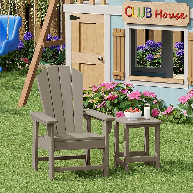 Costaelm Kids Outdoor Side Table, Small Patio HDPE Adirondack Square Table, Porch End Table for Outside Pool Garden, Weathered Wood